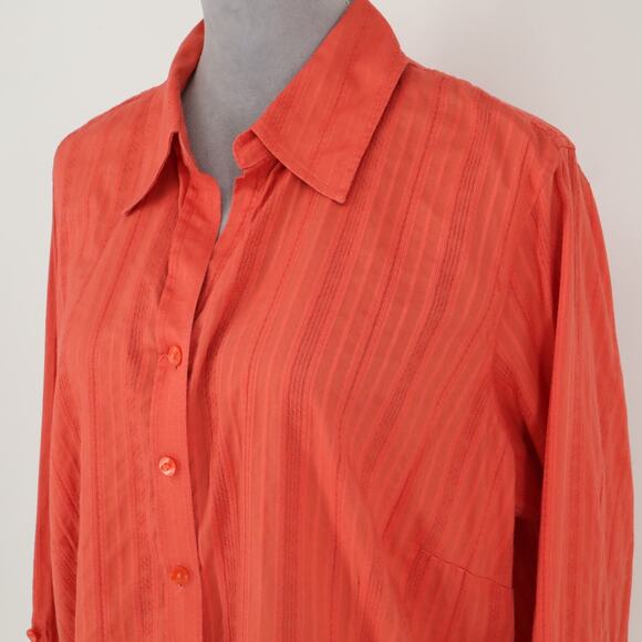 Coldwater Creek Top Plus 2X Orange Textured Cotton Blouse Roll Tab Sleeve Career - Picture 7 of 13